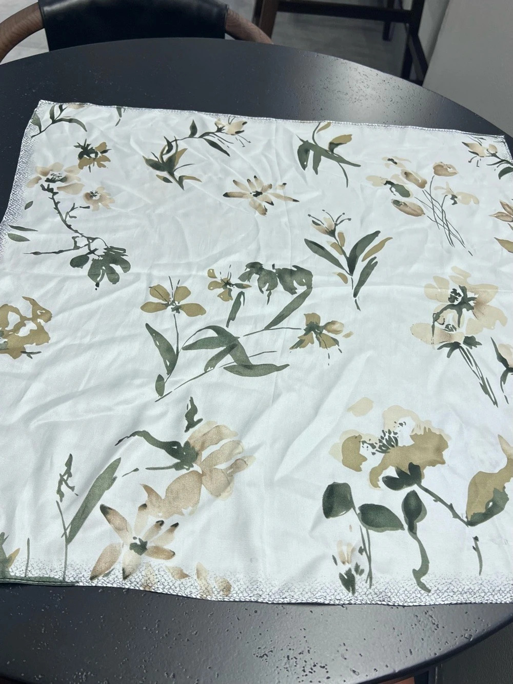Vintage Style Elegant Floral Square Scarf – Cream with Sage Green & Earthy